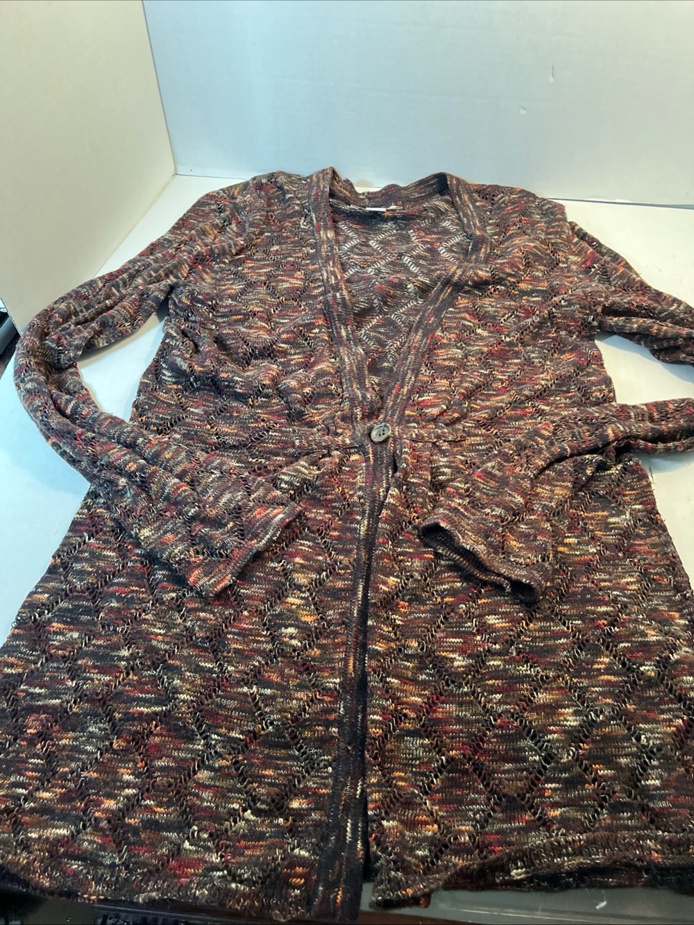 Coldwater Creek Multicolor Burgundy/Brown Openwork Cardigan